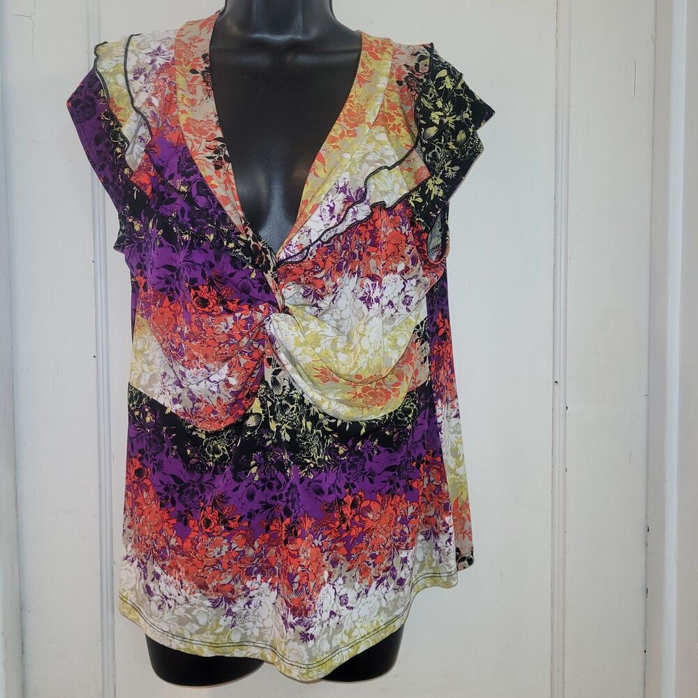 Multicolor twist knot front Susan Lawrence top XL